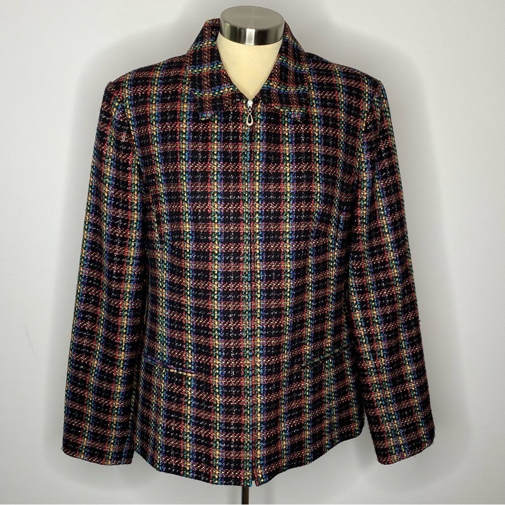 Sag Harbor Vintage Rainbow Tweed Zip Front Blazer